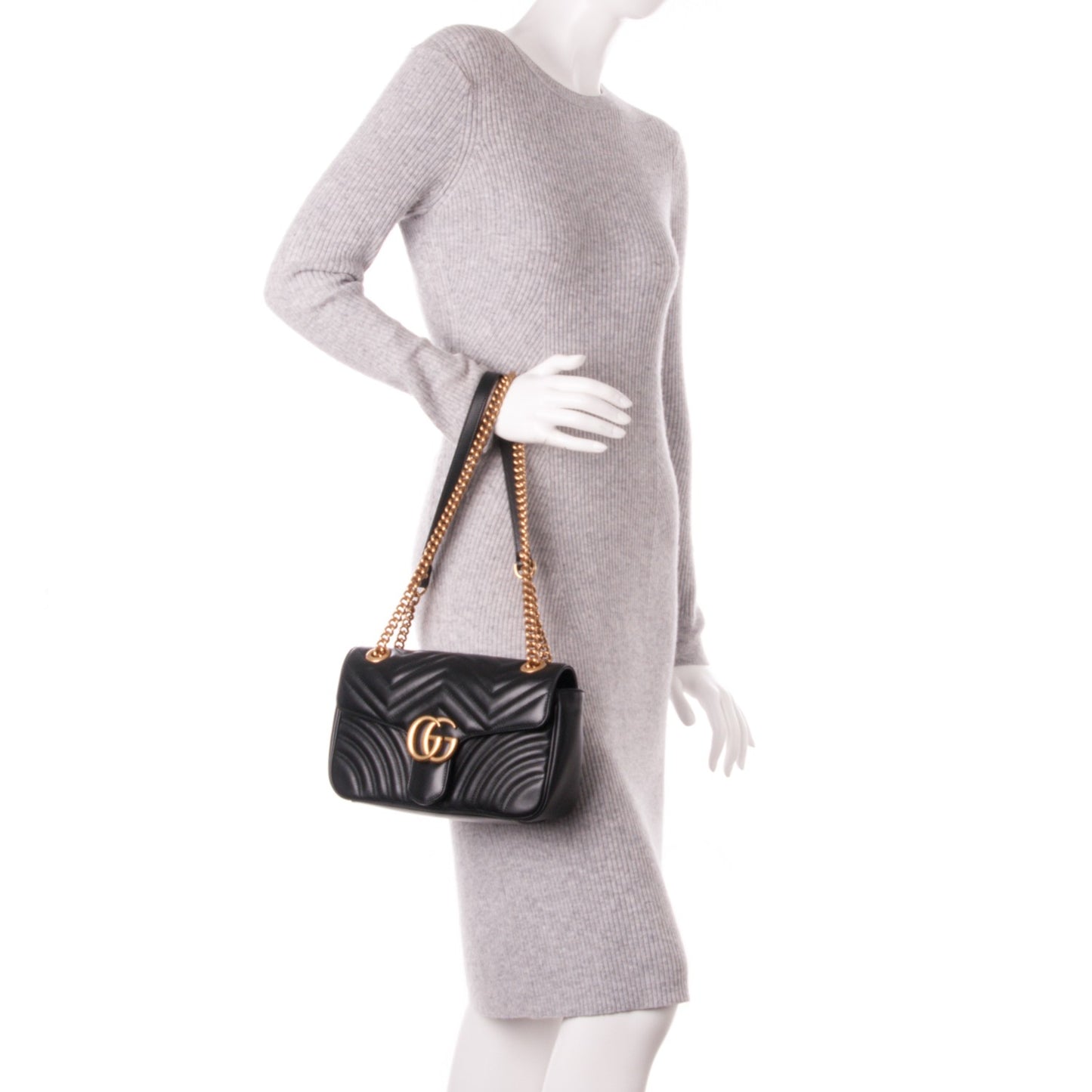 Calfskin Matelasse Small GG Marmont Shoulder Bag Black
