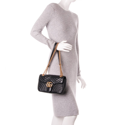 Gucci Calfskin Matelasse Small GG Marmont Shoulder Bag Black 3 of 8