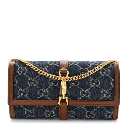 Gucci New Denim GG Monogram Jackie 1961 Chain Wallet Blue Tea Cuir 1 of 11