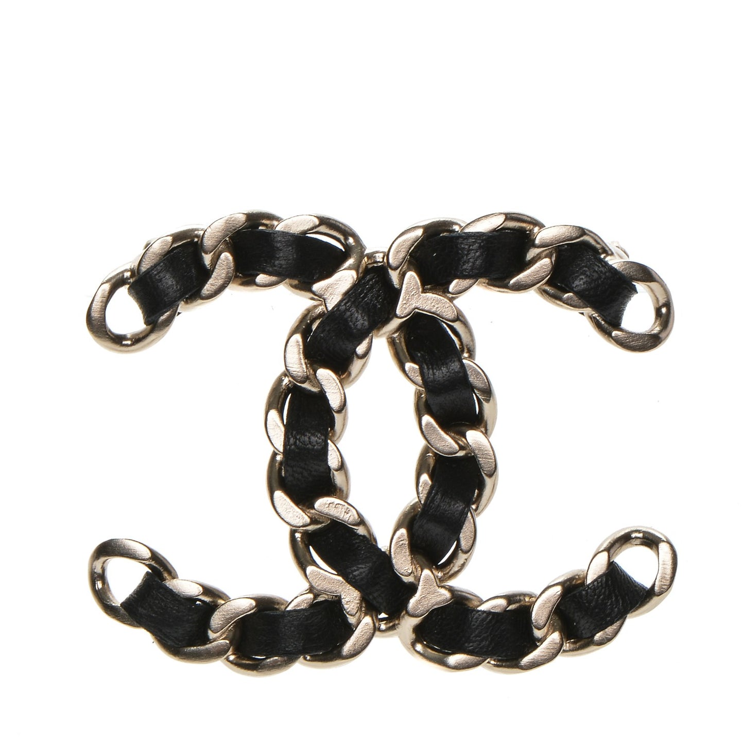 Lambskin Chain CC Brooch Black Gold