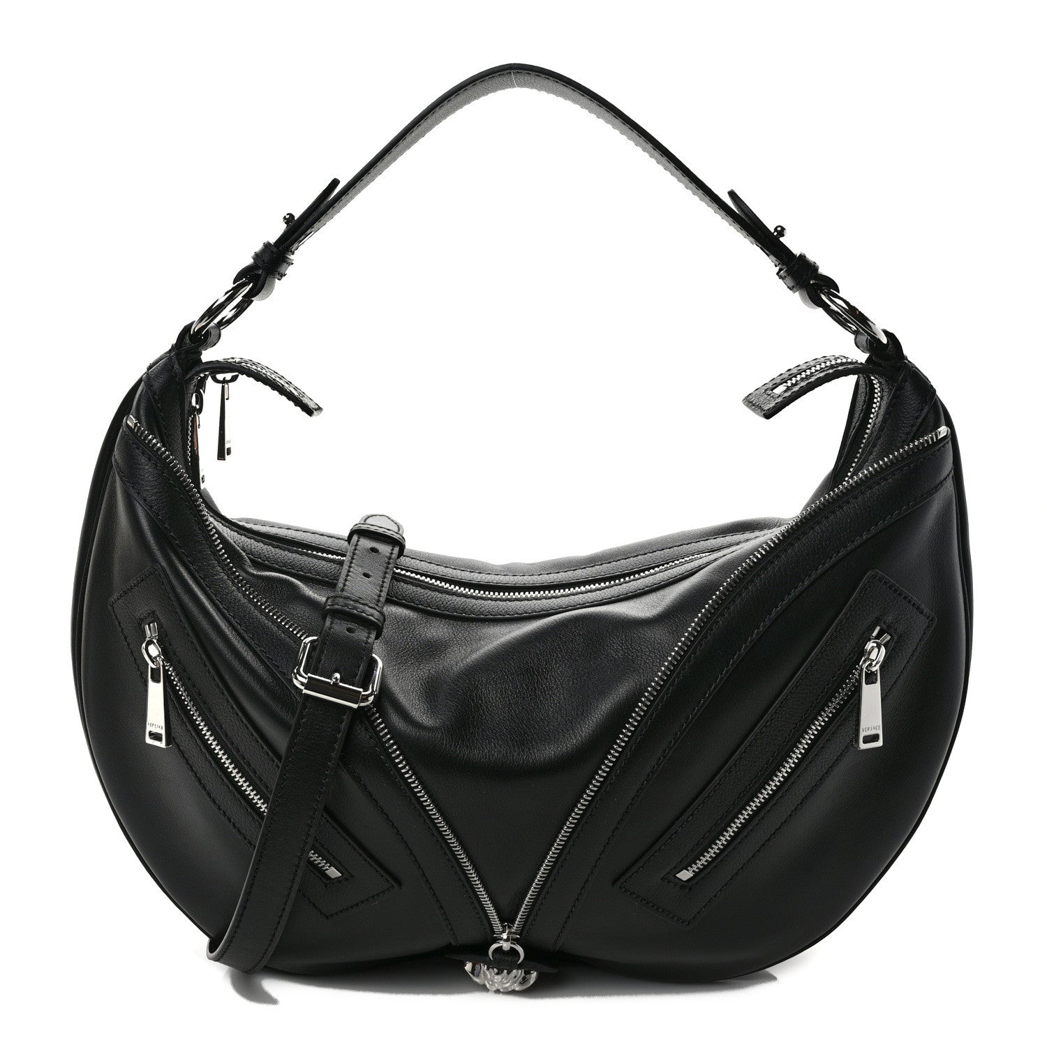 Versace Calfskin Medium Repeat Zip Hobo Black 1 of 9