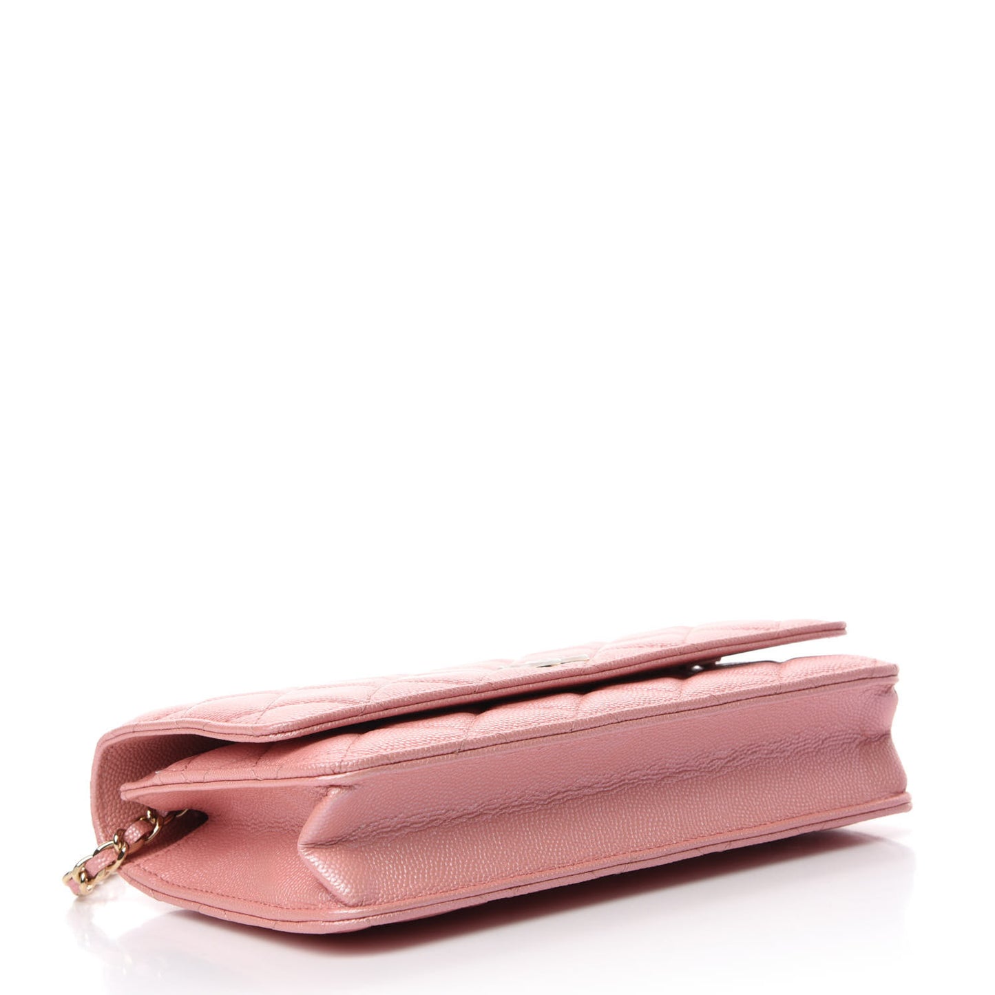 Iridescent Caviar Quilted Wallet on Chain WOC Rose Pink