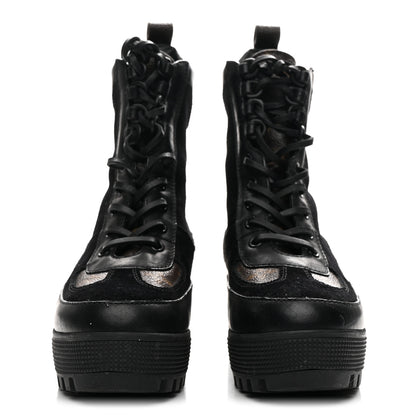 Louis Vuitton Suede Calfskin Monogram Laureate Platform Desert Boots 36 Black 3 of 9