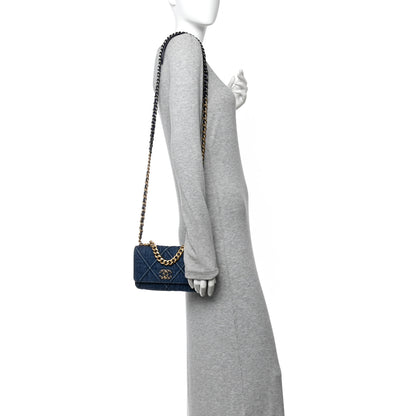 Chanel Denim Quilted Chanel 19 Wallet On Chain WOC Blue 2 of 11
