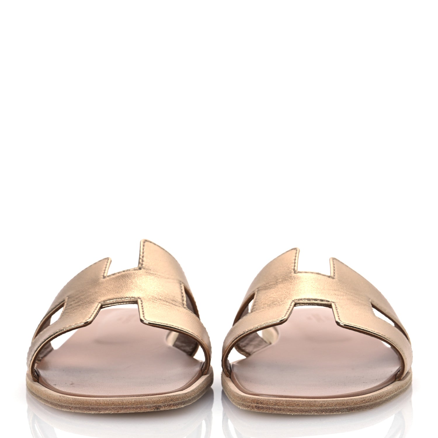 Hermes Metallic Calfskin Oran Sandals 38.5 Rose Dore 3 of 12