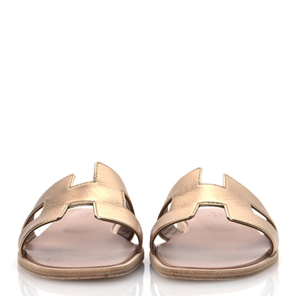 Hermes Metallic Calfskin Oran Sandals 38.5 Rose Dore 3 of 12