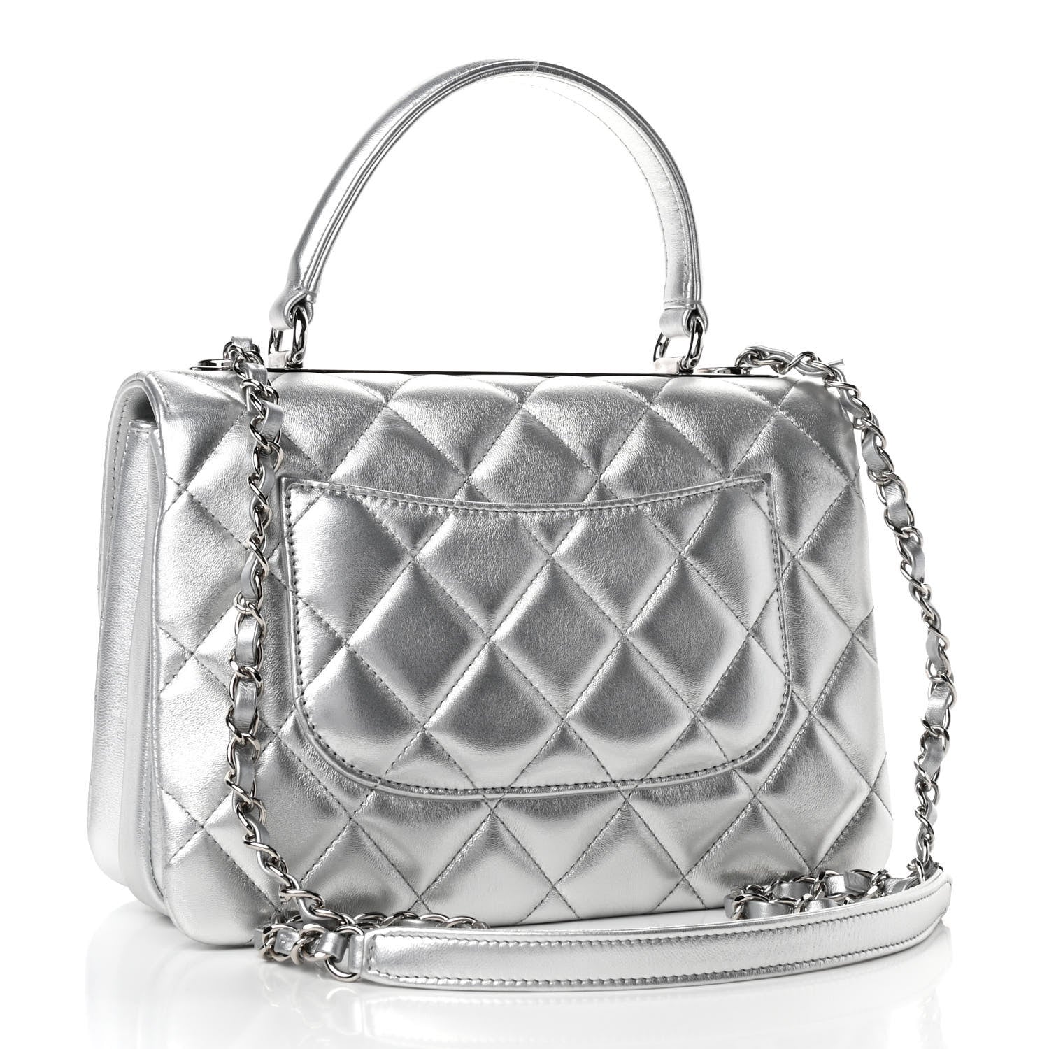 Chanel Metallic Lambskin Quilted Small Trendy CC Flap Dual Handle Bag Silver 2 of 4