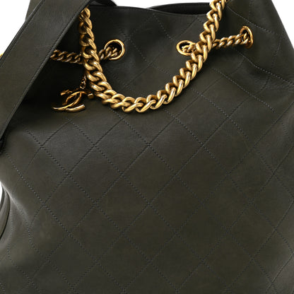 Chanel Calfskin Quilted Small On My Shoulder Drawstring Bag Dark Green 8 of 11