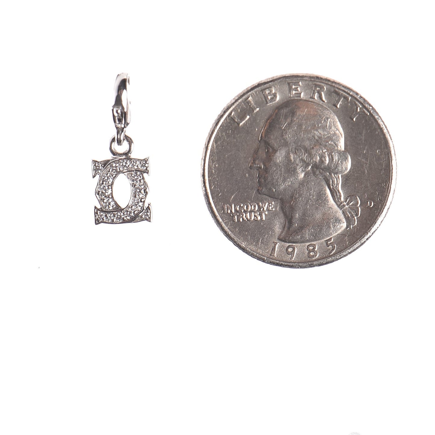 18K White Gold Diamond Double C Logo Charm