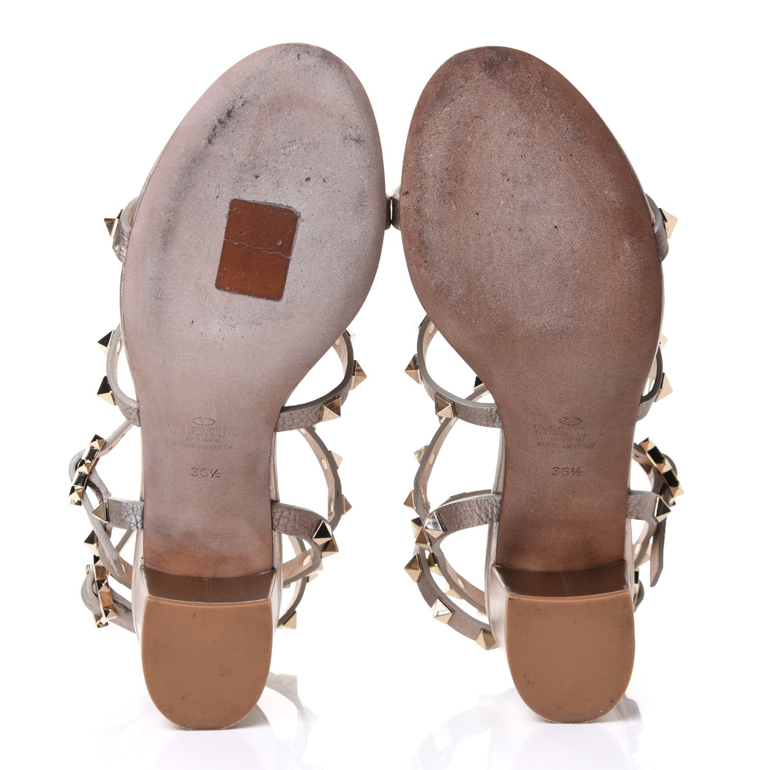 Valentino Garavani Metallic Grained Calfskin Rockstud 60mm City Sandals 36.5 Skin 6 of 9