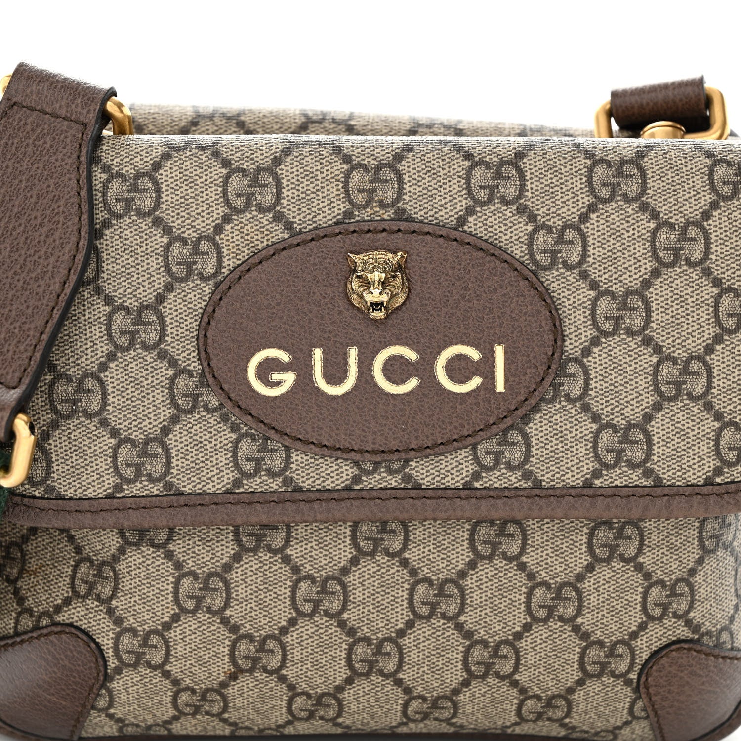 Gucci GG Supreme Monogram Web Small Neo Vintage Double Flap Messenger Bag Beige New Acero 11 of 13