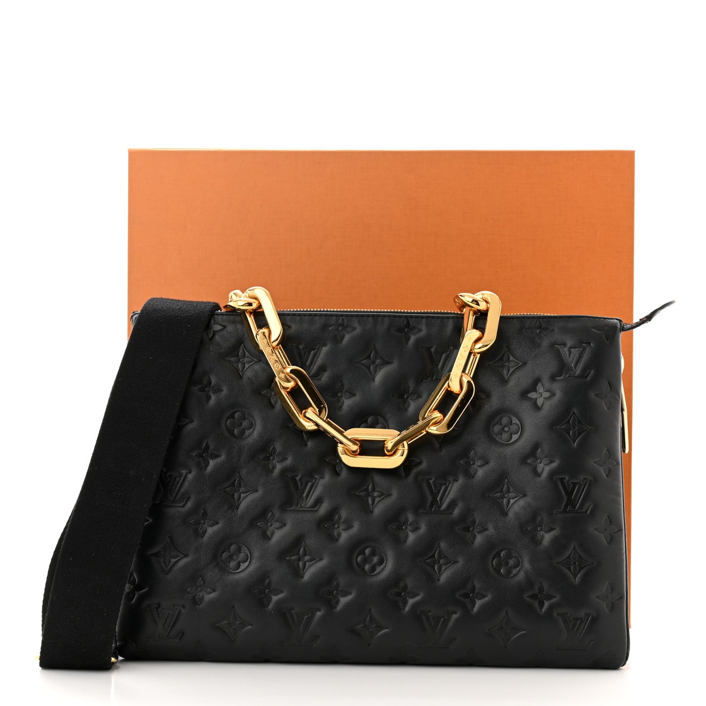Lambskin Embossed Monogram Coussin MM Black