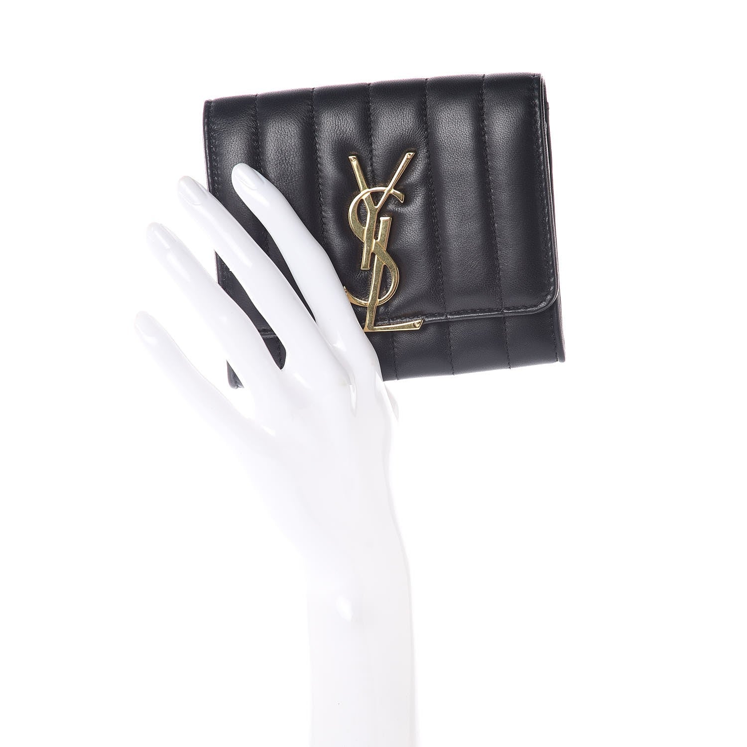 Saint Laurent Lambskin Matelasse Monogram Vicky Tri-Fold Wallet Black 2 of 7