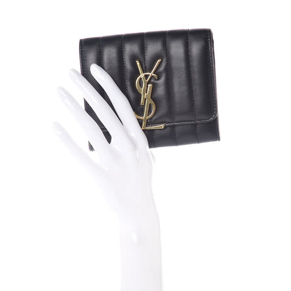 Saint Laurent Lambskin Matelasse Monogram Vicky Tri-Fold Wallet Black 2 of 7