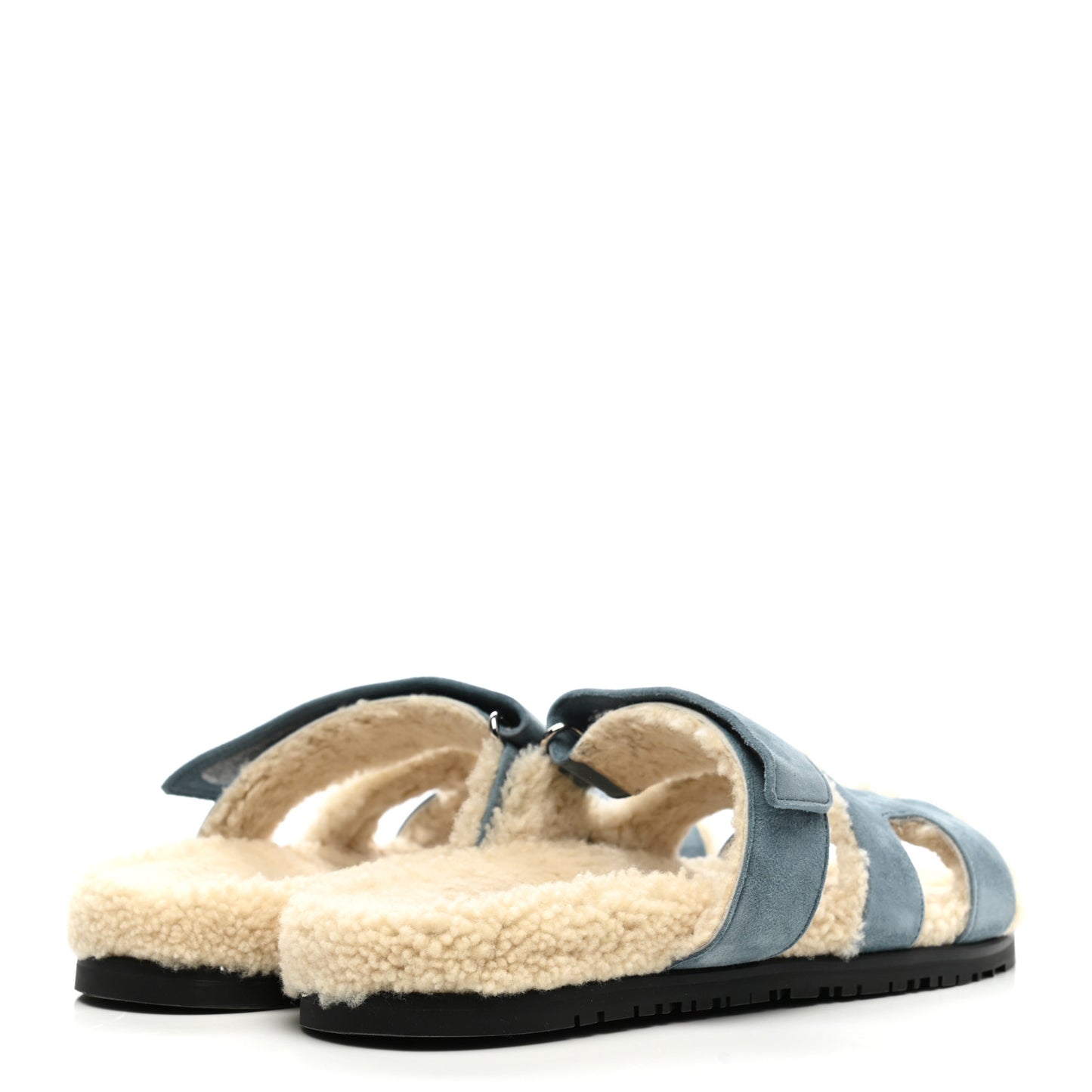 Suede Goatskin Woolskin Womens Chypre Sandals 40.5 Bleu Pinede Ecru