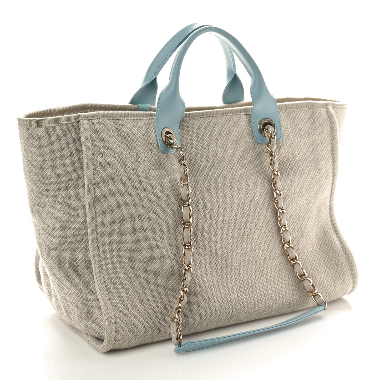 Mixed Fibers Calfskin Medium Deauville Tote Grey Light Blue