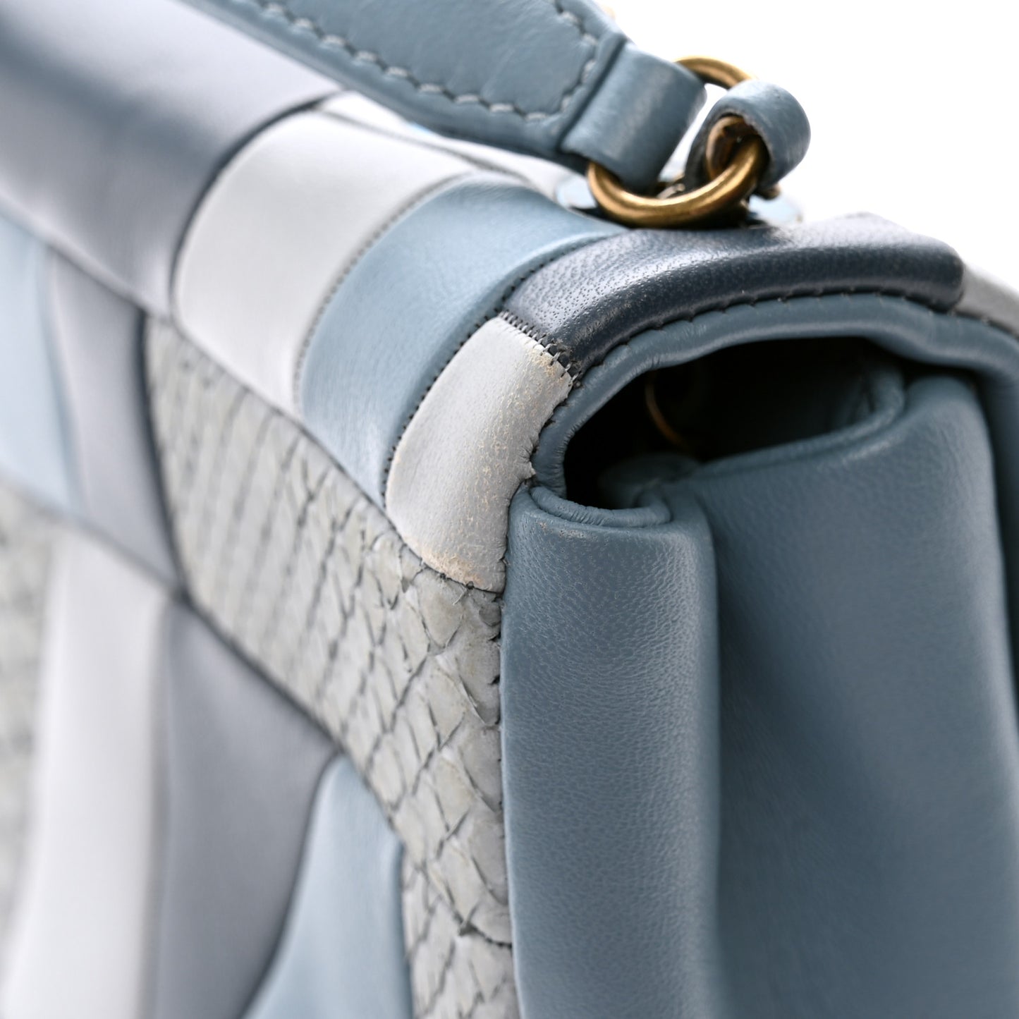 Snakeskin Lambskin Patchwork Small Flap Blue