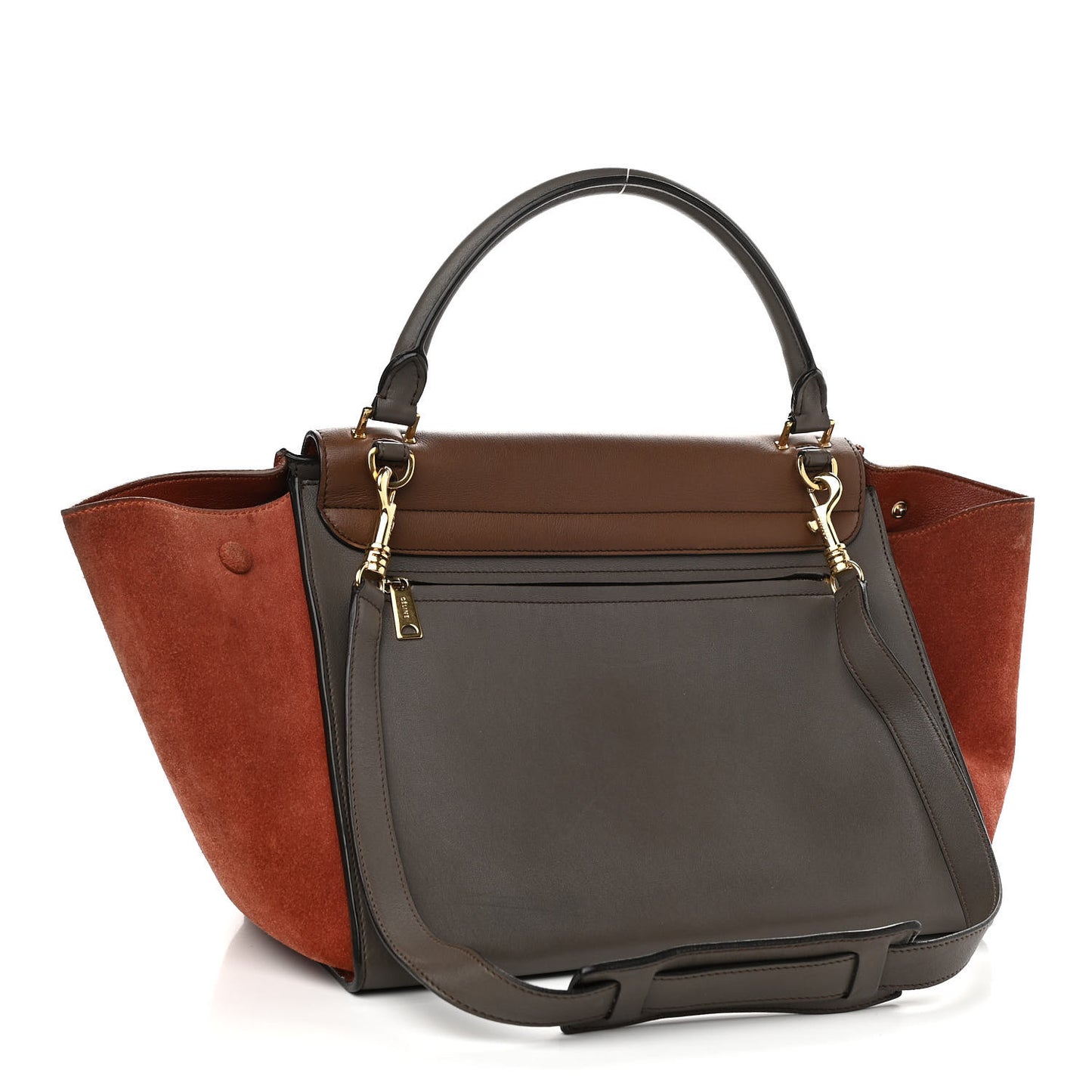 Smooth Calfskin Suede Medium Tri-Color Trapeze Terracotta