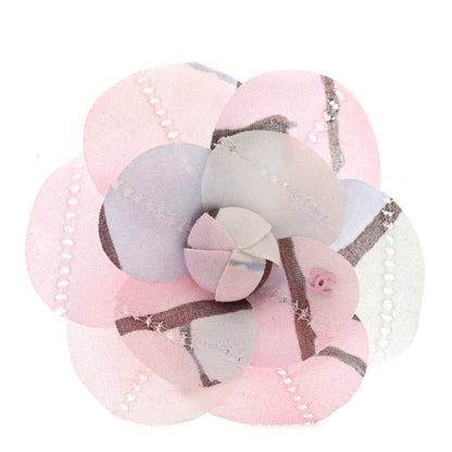 Chanel Fabric Camellia Pin Brooch Pink Grey Green Multicolor 1 of 5