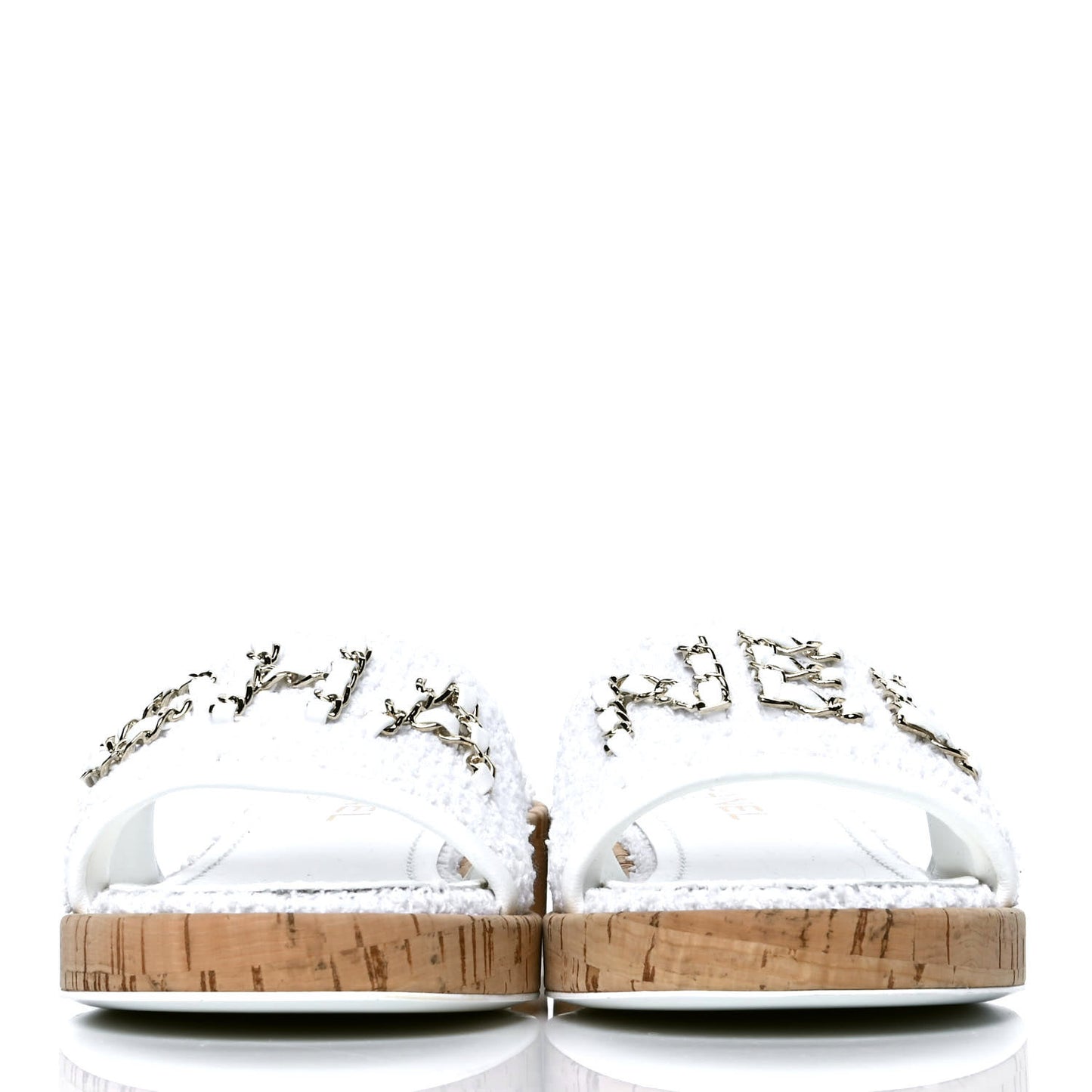 Tweed Cork CC Chain Mule Sandal 39 White