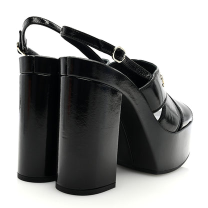 Chanel Crumpled Patent Lambskin Platform Sandals 39 Black 4 of 6