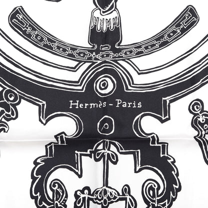 Hermes Silk Serio Ludere Scarf 90 White Black 3 of 4