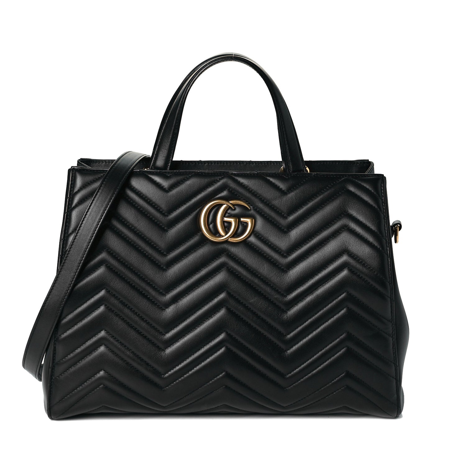 Calfskin Matelasse Medium GG Marmont Tote Black