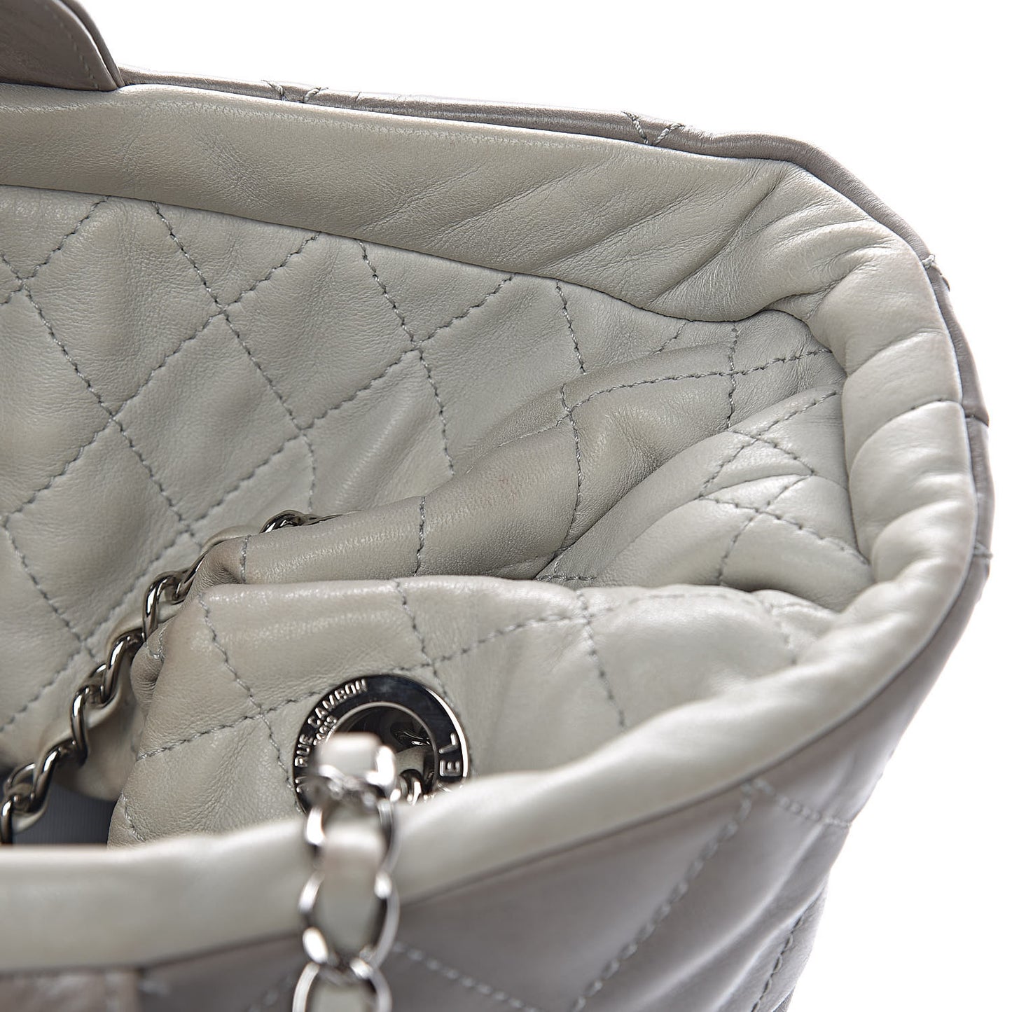 Glazed Calfskin Quilted Tote Grey