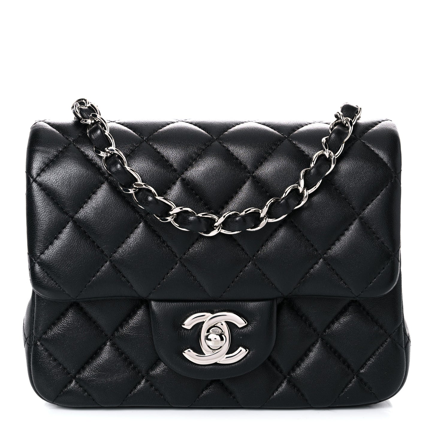 Lambskin Quilted Mini Square Flap Black