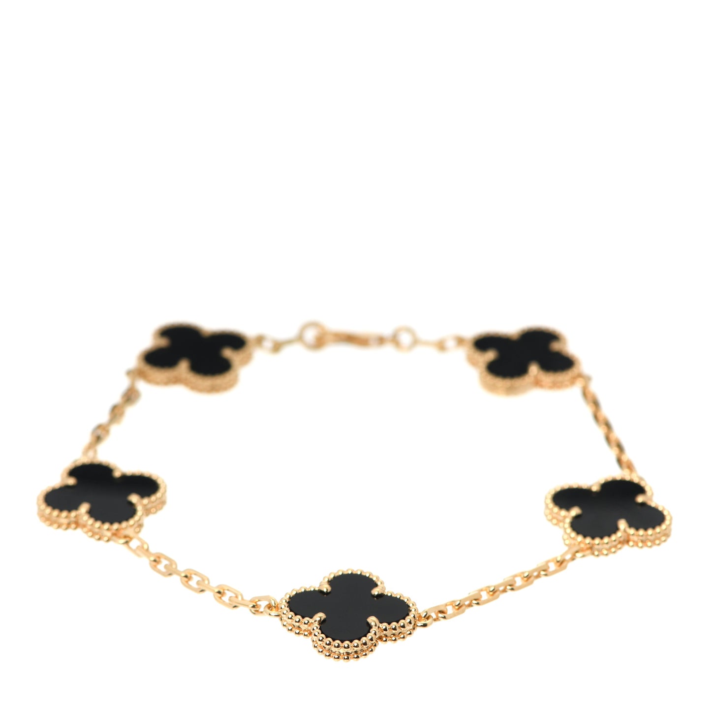 18K Yellow Gold Black Onyx 5 Motifs Vintage Alhambra Bracelet