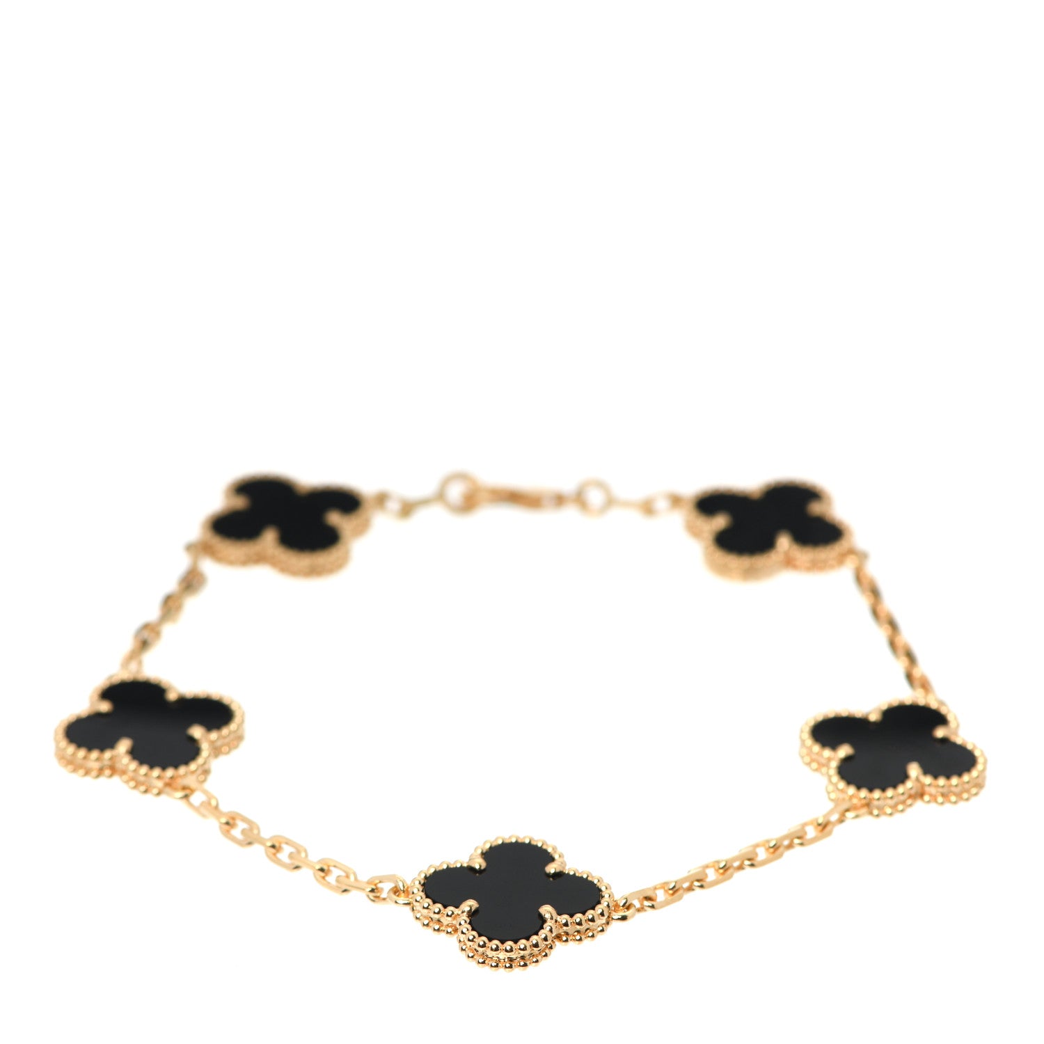Van Cleef & Arpels 18K Yellow Gold Black Onyx 5 Motifs Vintage Alhambra Bracelet 1 of 8