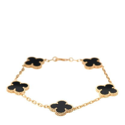 Van Cleef & Arpels 18K Yellow Gold Black Onyx 5 Motifs Vintage Alhambra Bracelet 1 of 8
