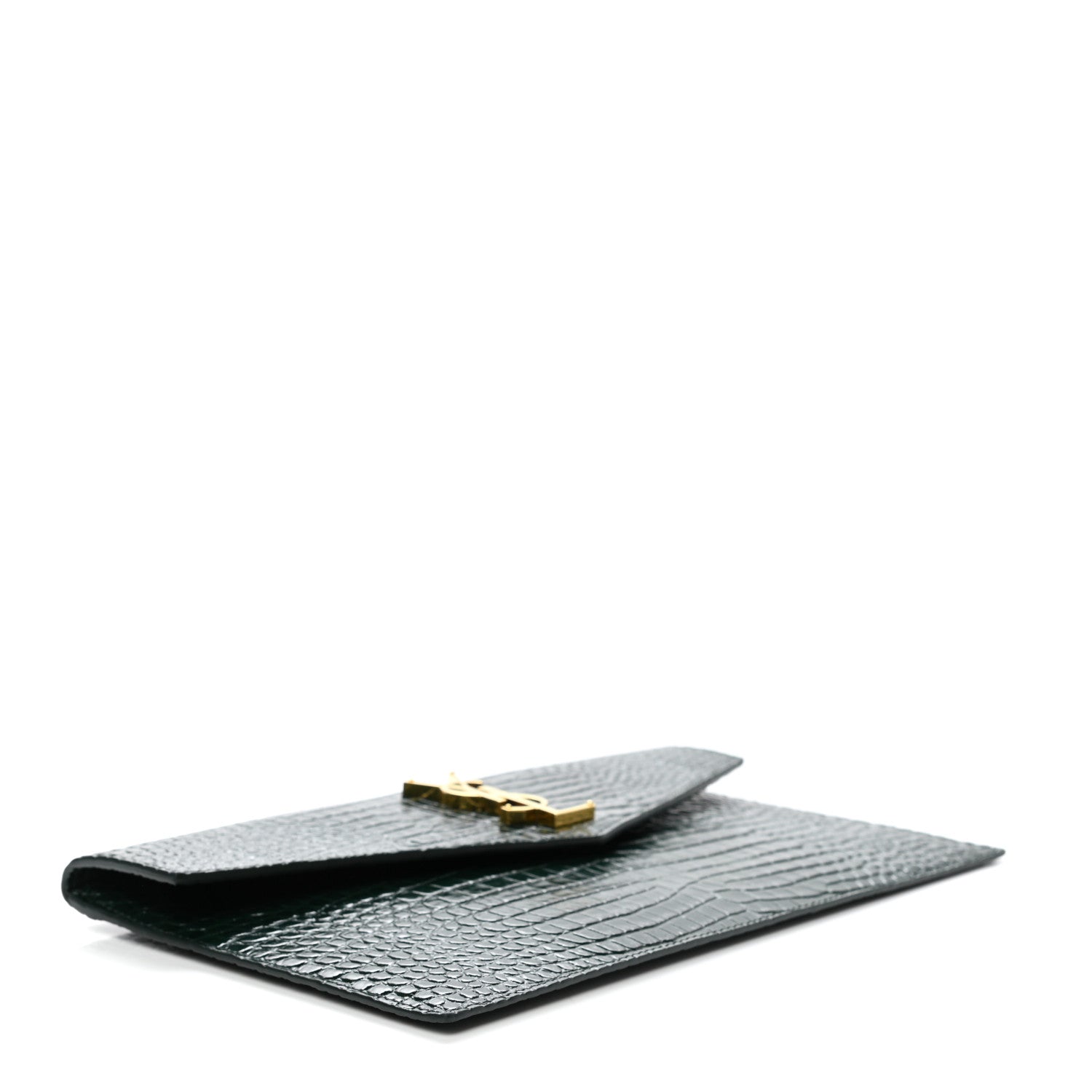 Saint Laurent Calfskin Crocodile Embossed Uptown Monogram Pouch Mint 4 of 9