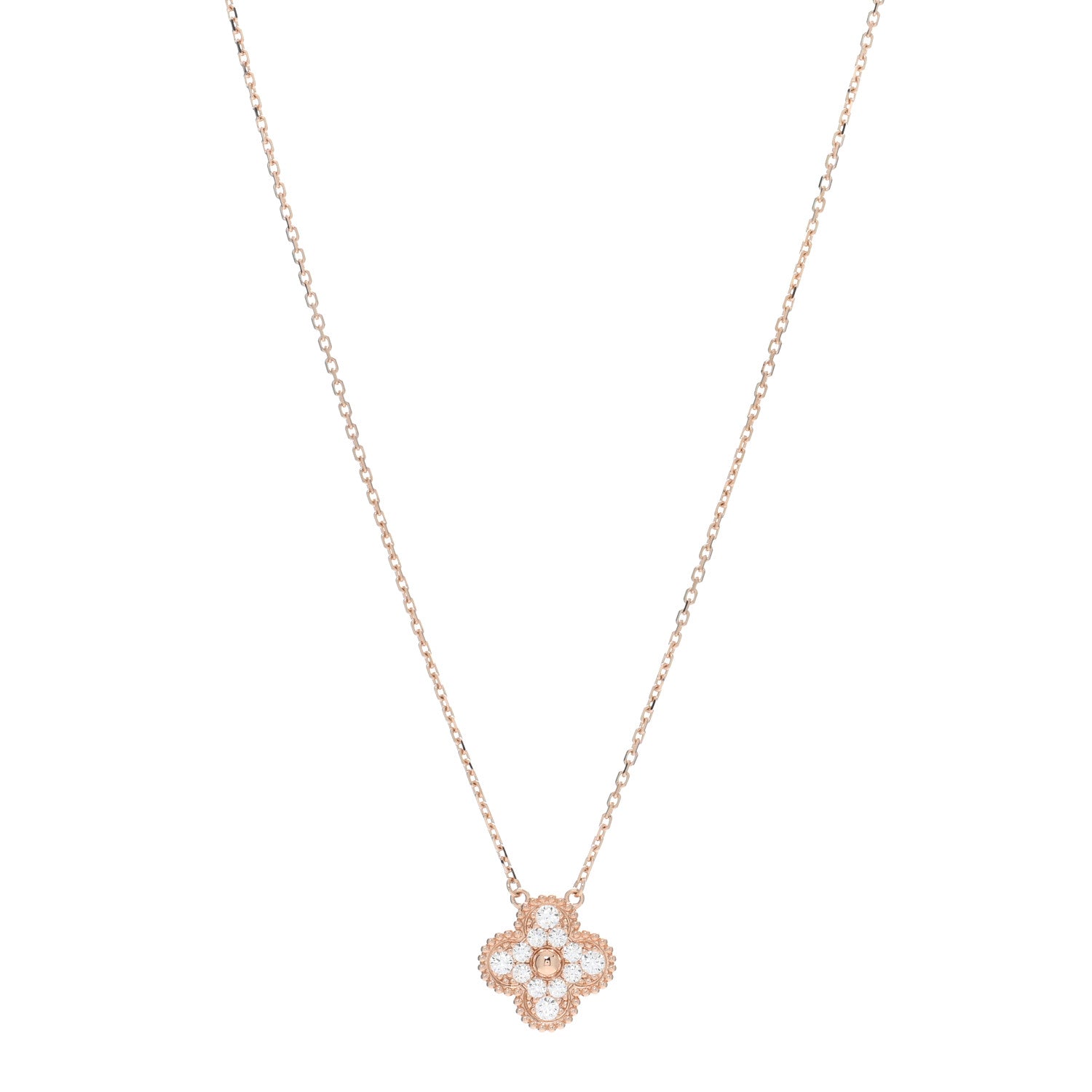 Van Cleef & Arpels 18K Rose Gold Diamond Vintage Alhambra Pendant Necklace 1 of 5