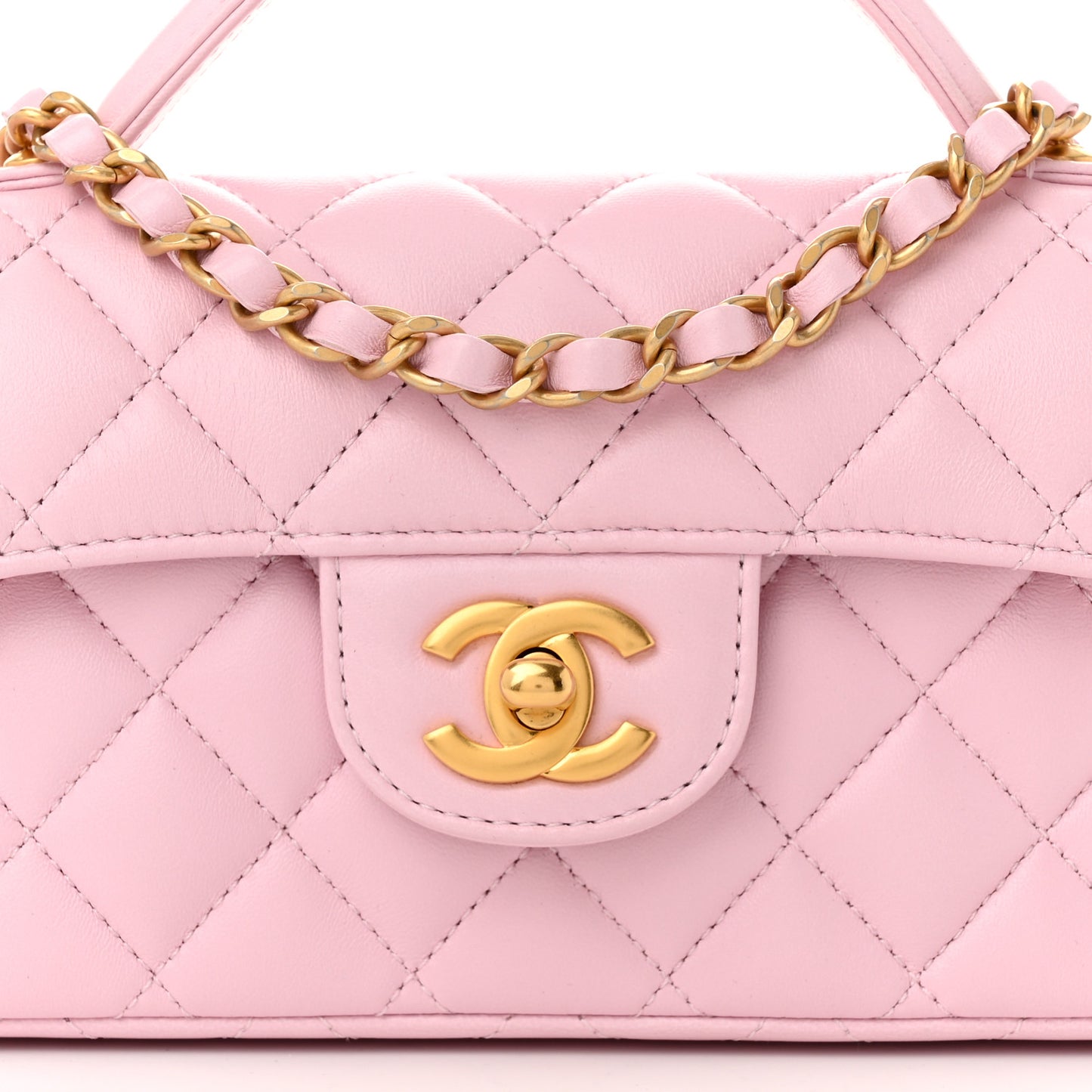 Lambskin Quilted Mini Flap Top Handle Bag Light Pink