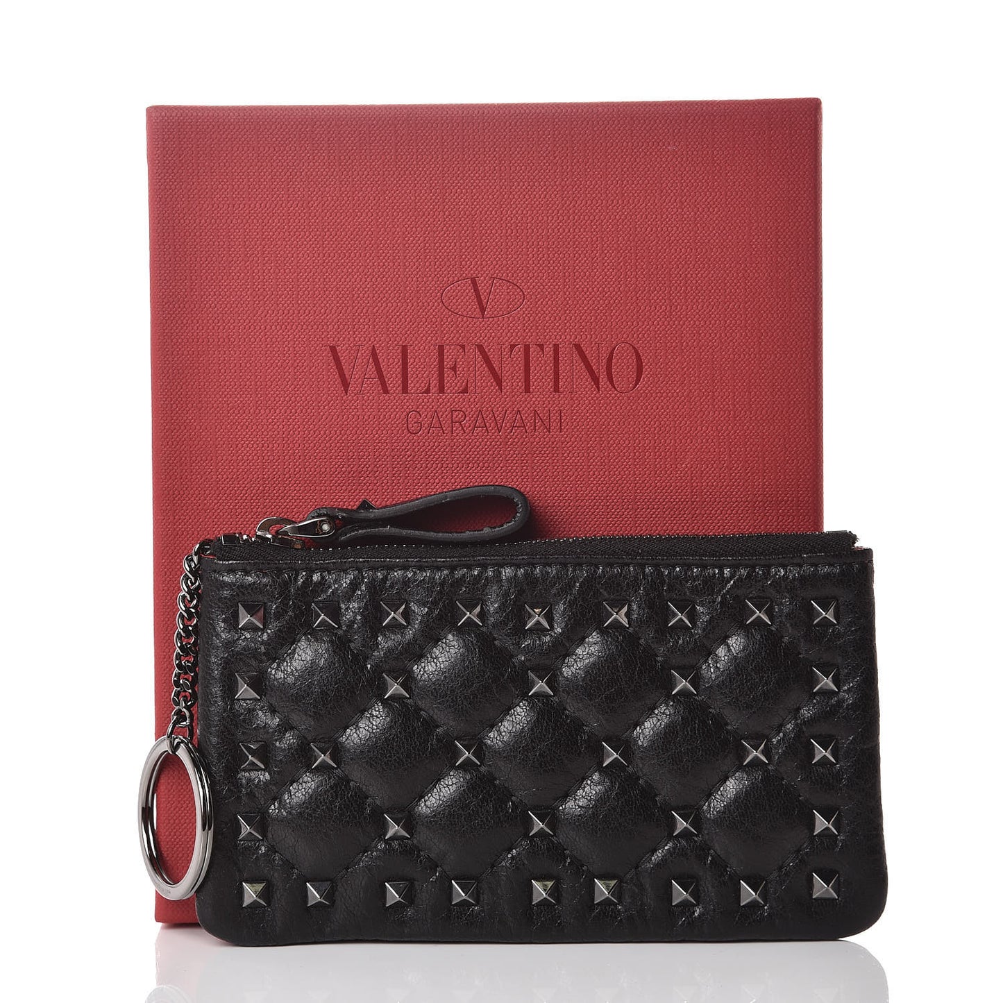 Craquele Nappa Rockstud Spike Key Pouch Black