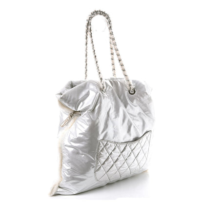 Chanel Vinyl Mohair Trimmed CC Bonbons Tote Silver 3 of 9