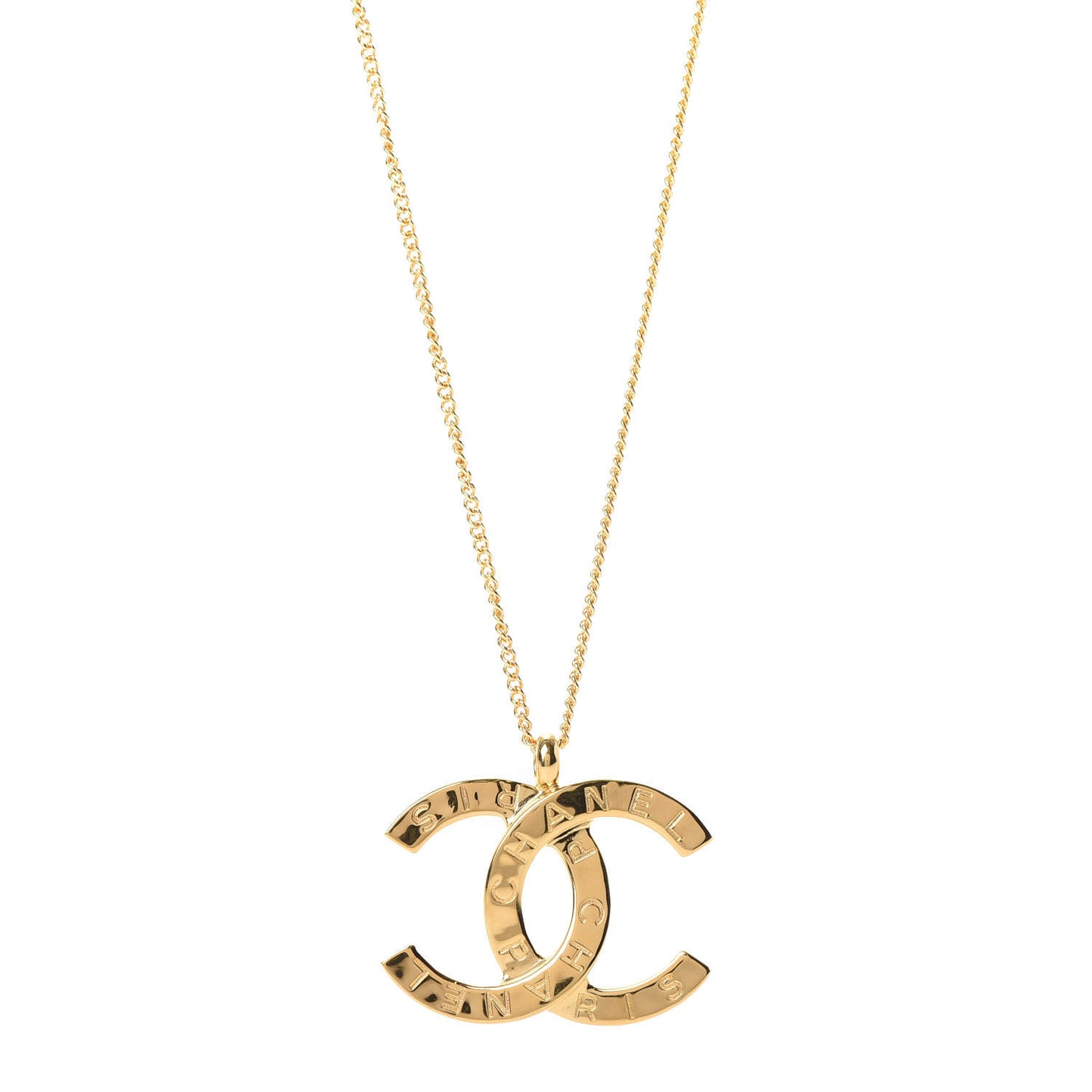 Metal CC Paris Button Necklace Gold