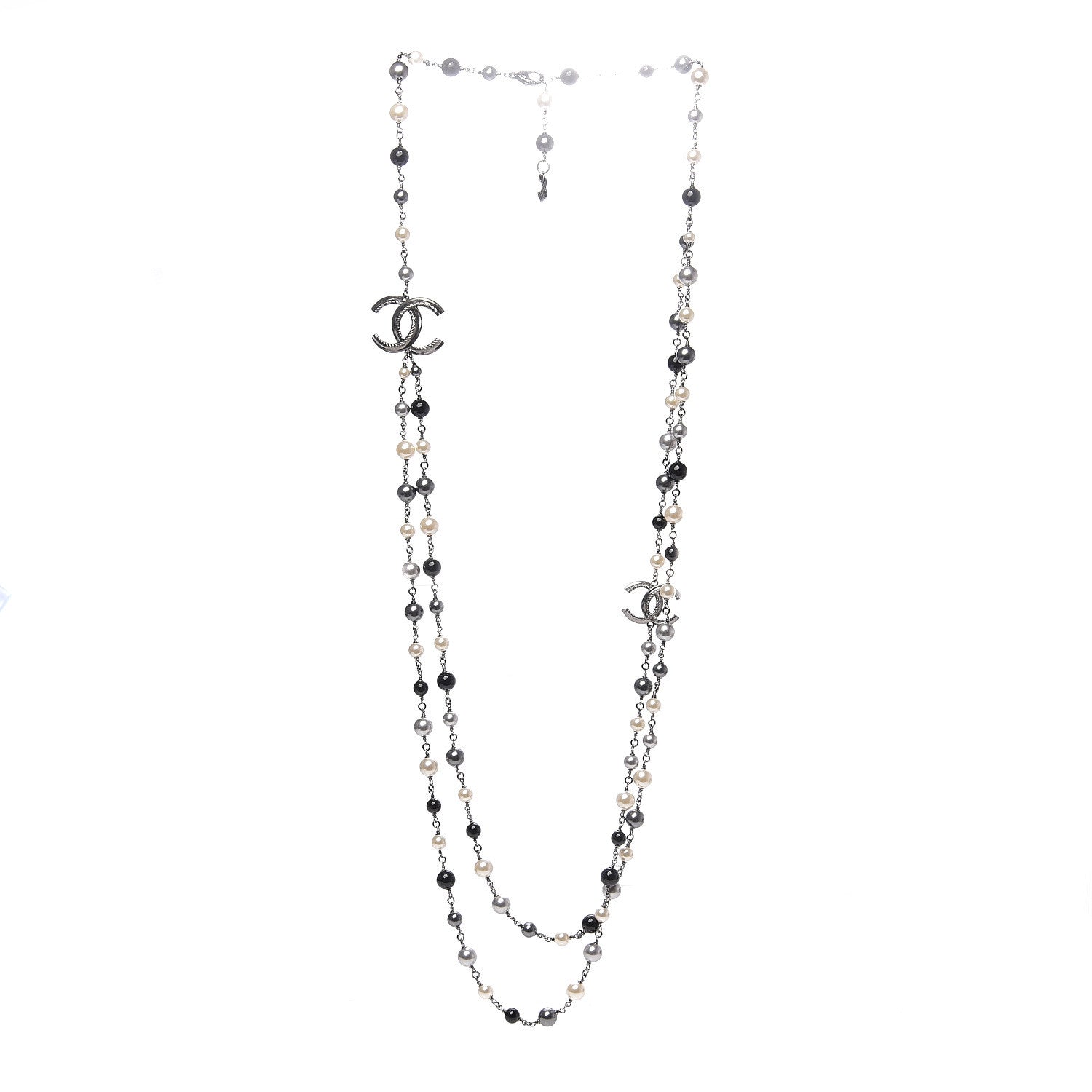 Chanel Pearl Bead Enamel CC Long Necklace Black Silver 2 of 3