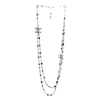 Chanel Pearl Bead Enamel CC Long Necklace Black Silver 2 of 3