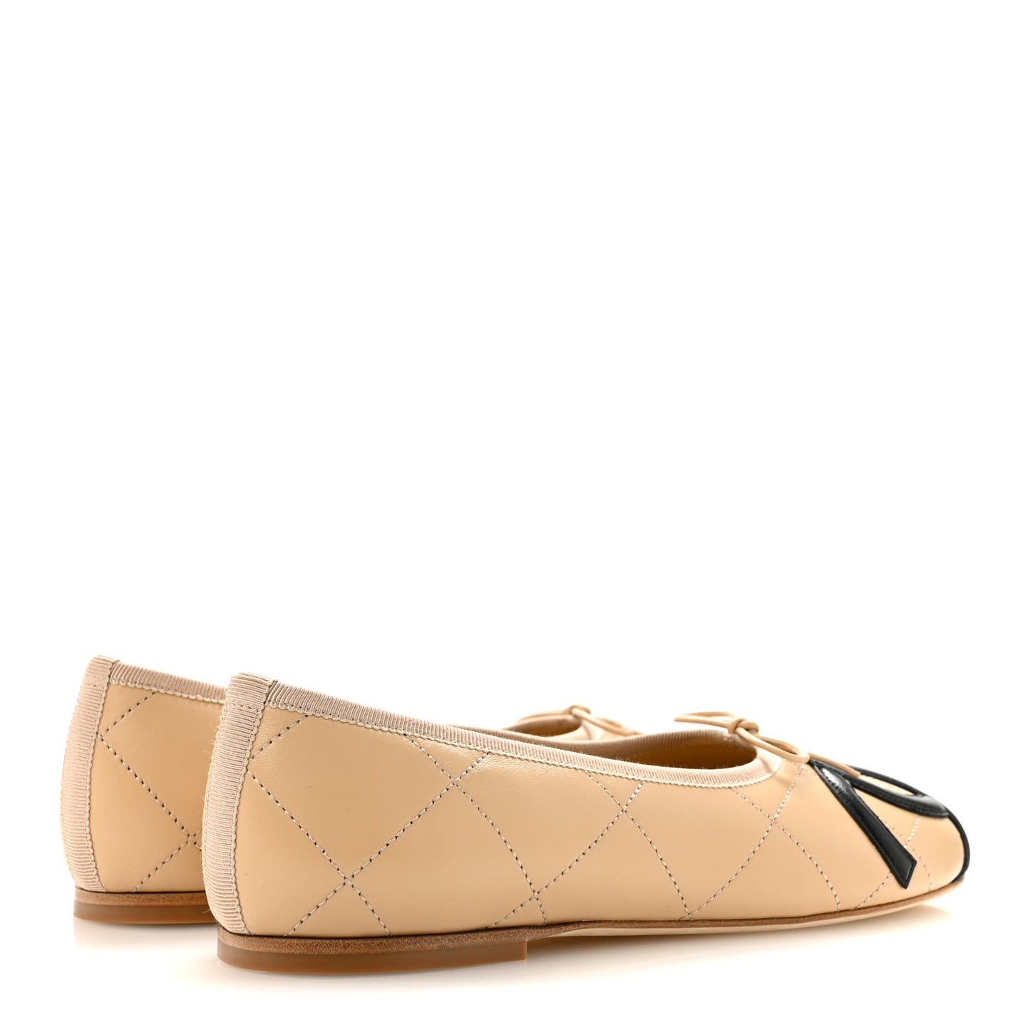Lambskin Quilted CC Cambon Ballet Flats 40 Beige Black