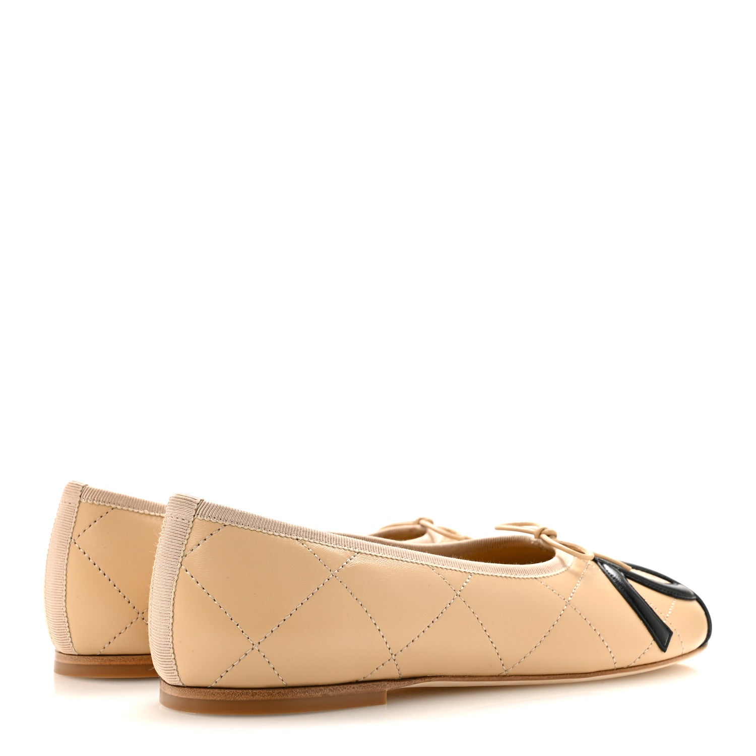 Chanel Lambskin Quilted CC Cambon Ballet Flats 40 Beige Black 5 of 10