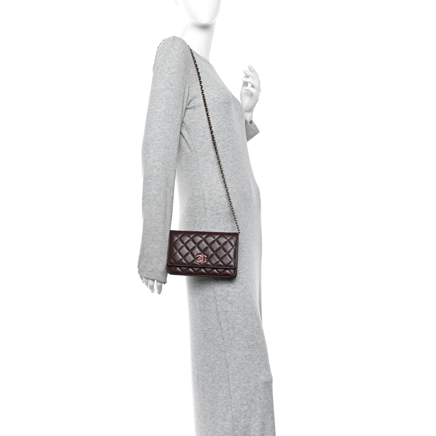 Chanel Shiny Caviar Quilted Strass Wallet On Chain WOC Bordeaux 2 of 10