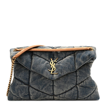 Saint Laurent Denim Quilted Medium Loulou Puffer Monogram Chain Satchel Blue Cinnamon 1 of 10