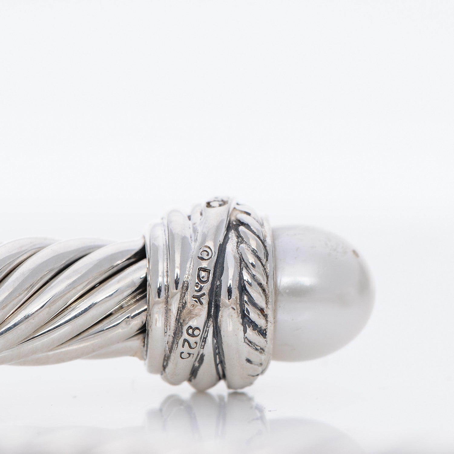 David Yurman Sterling Silver Diamond Pearl 7mm Cable Classics Bracelet 5 of 6