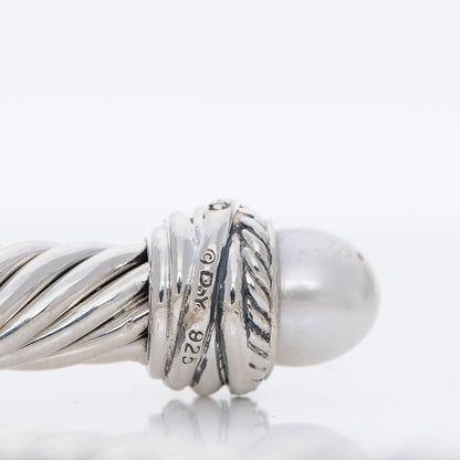 David Yurman Sterling Silver Diamond Pearl 7mm Cable Classics Bracelet 5 of 6