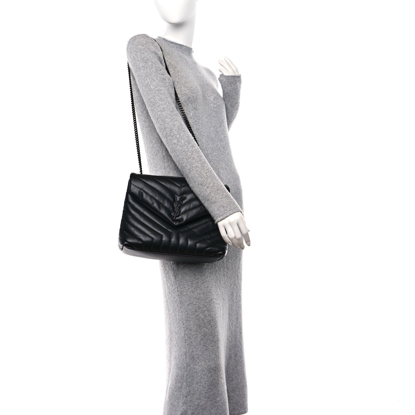 Calfskin Y Quilted Monogram Monochrome Medium Loulou Chain Satchel Black