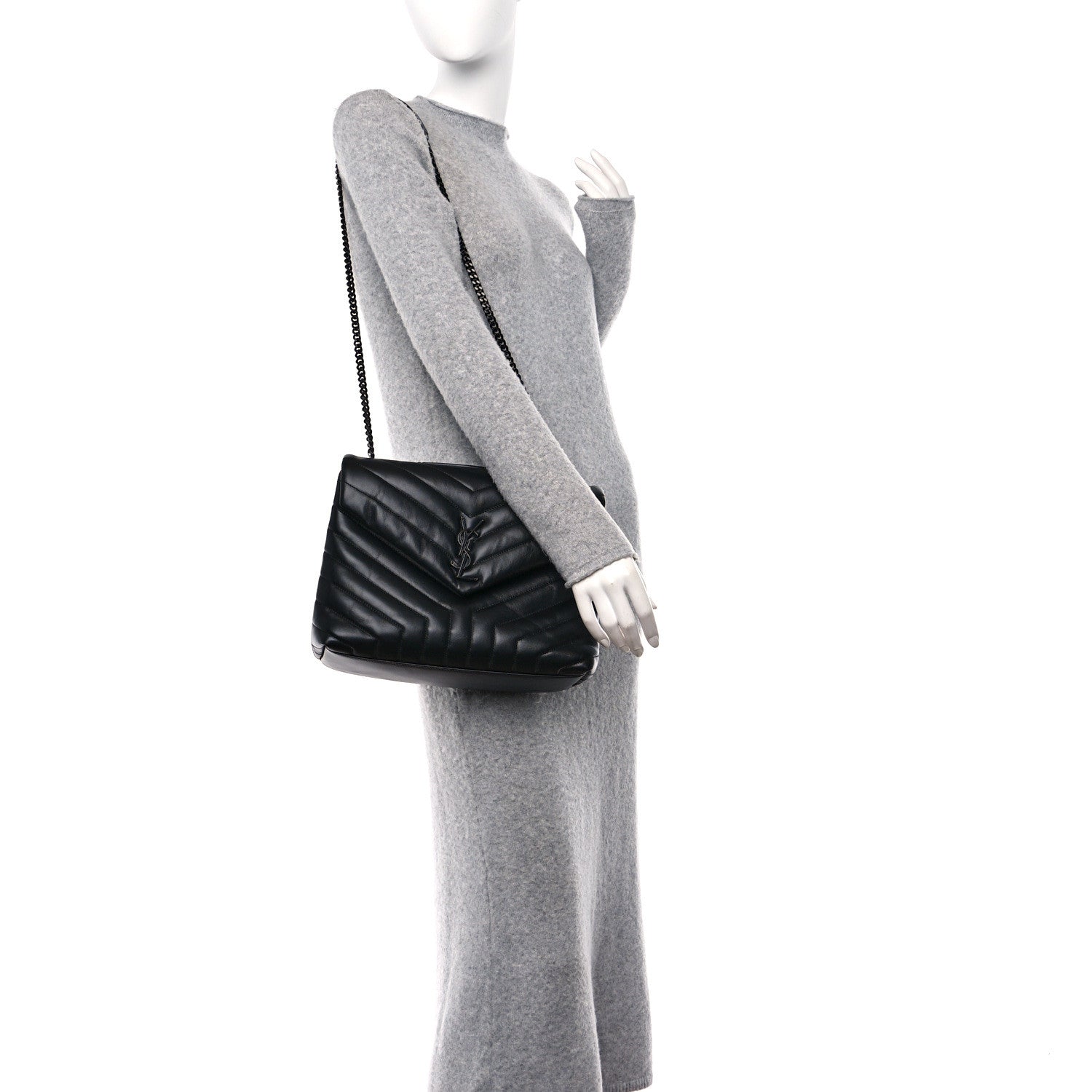 Saint Laurent Calfskin Y Quilted Monogram Monochrome Medium Loulou Chain Satchel Black 2 of 11