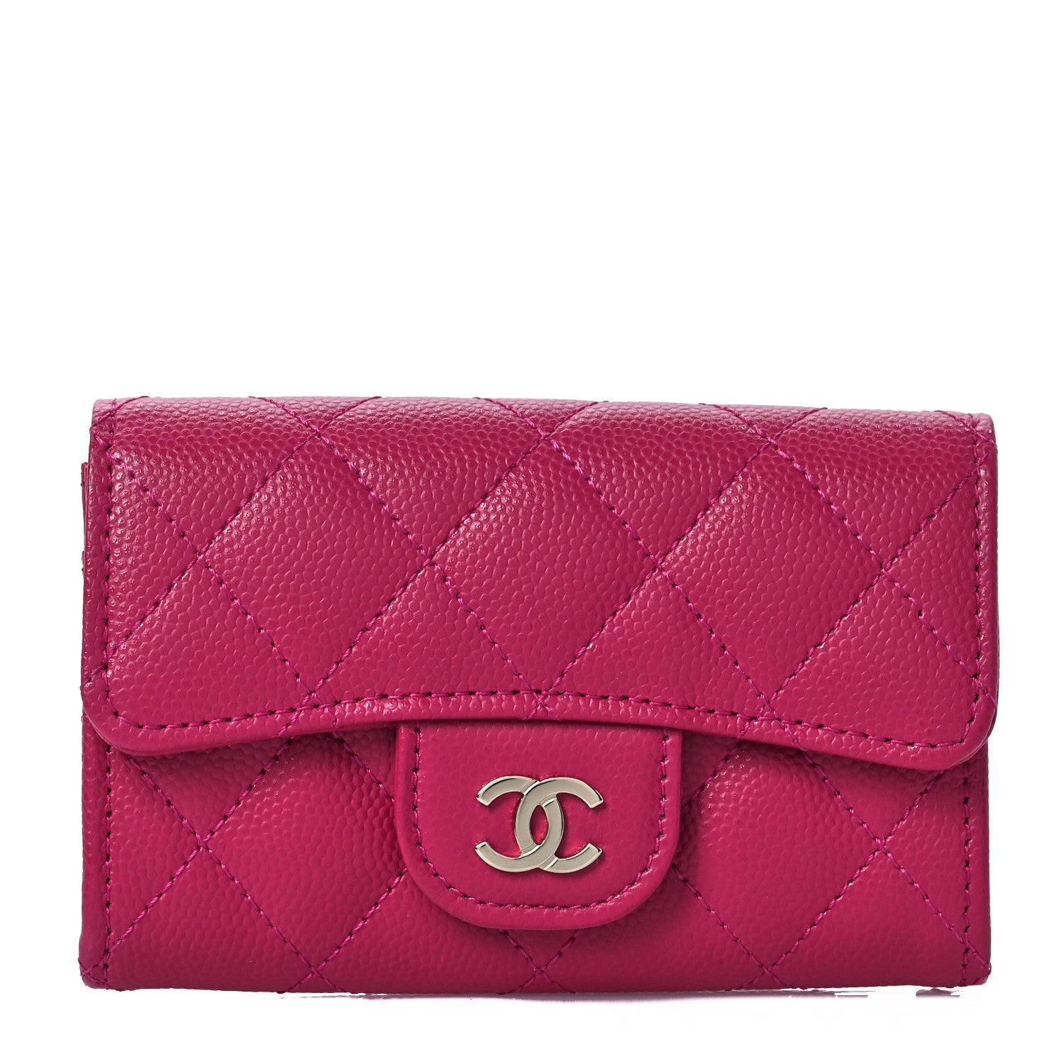 Chanel Caviar Quilted Flap Card Holder Wallet Dark Pink 1 of 9