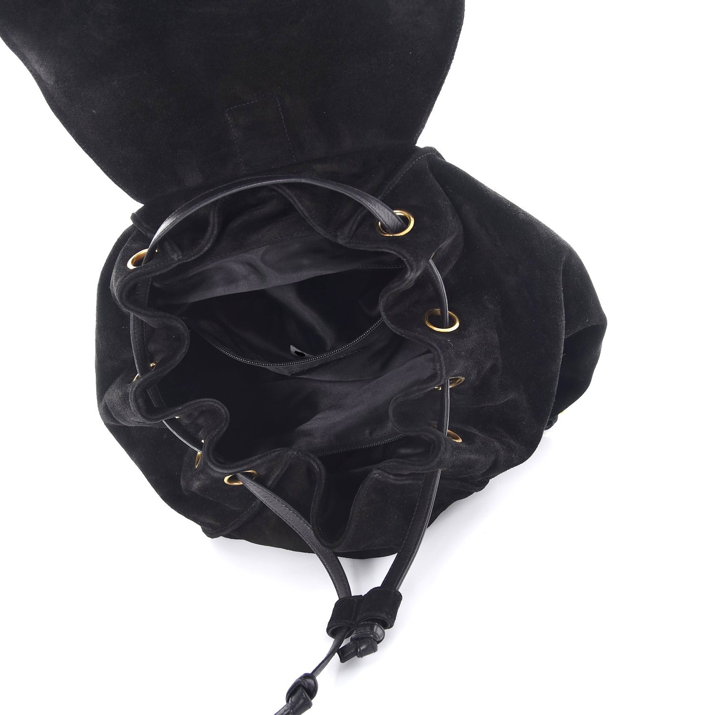 Suede CC Drawstring Backpack Black